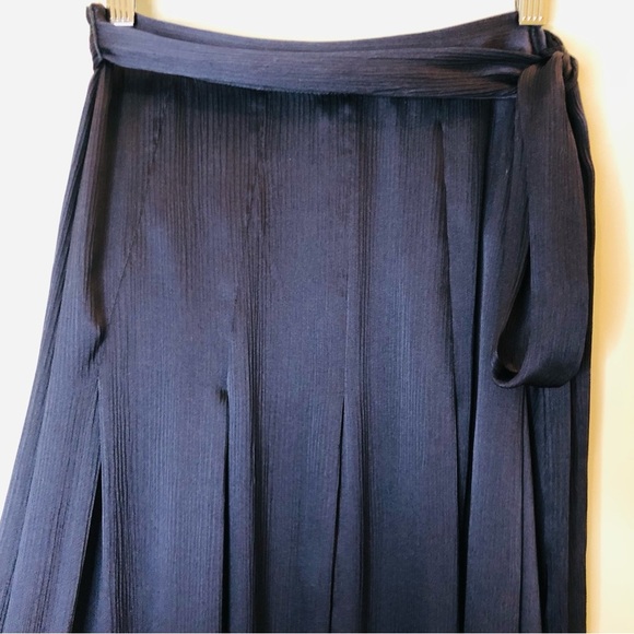 L'Agence Ocean 100% Silk Maxi Skirt High Slit Midnight Blue Small - Picture 4 of 16